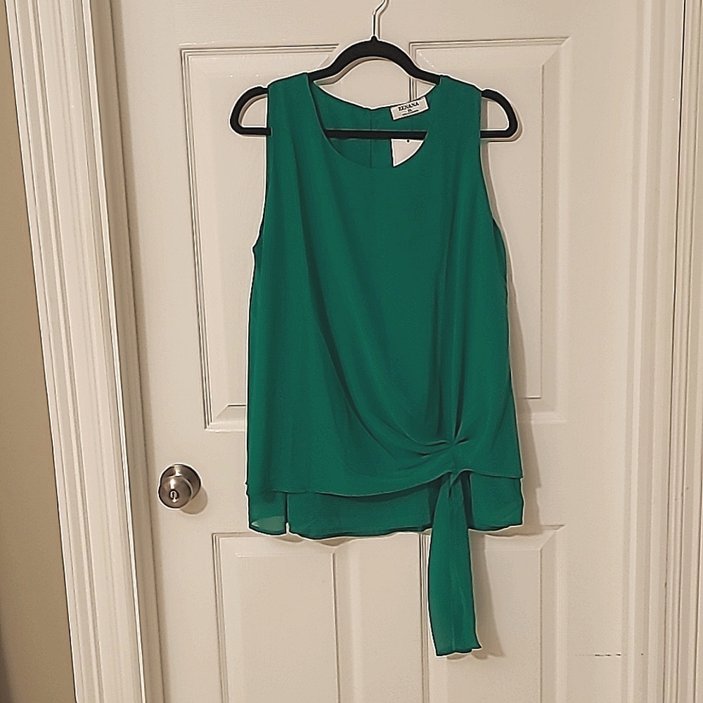 Zenana, Bright green, sleeveless with side sash, size XL, 27" length
